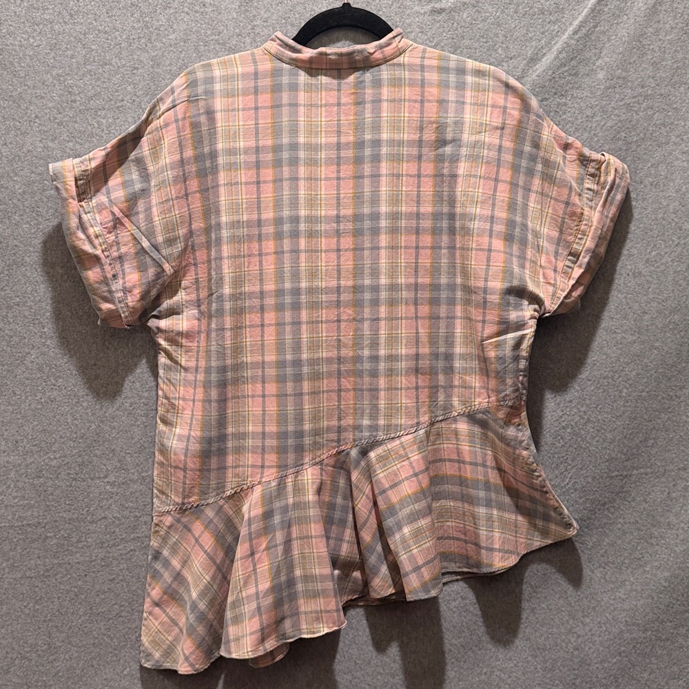 Lauren Ralph Lauren Woman’s Plaid Blouse Top Buttons Size XL Asymmetrical Bottom - Picture 5 of 5